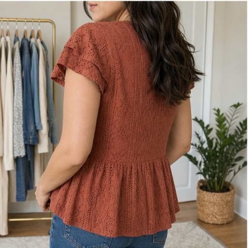 Rust Lace Trim Top - Picture 3 of 6